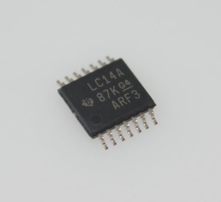 SN74LVC14APWR 6チャネルシュミットトリガインバータ、1.65～5.5Vの広いVCC、最大10nsのtp、0.5μAの低ICC、±24mAの出力ドライブ、HBM ESD保護、TSSOP-14パッケージ、-40°C～+125°C定格