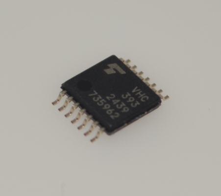 74VHC393FT デュアル4ビットバイナリカウンタ、2～5.5V動作、非同期リセット、5.5Vトレラント入力、8mA出力ドライブ、高ノイズ耐性、TSSOP-14パッケージ