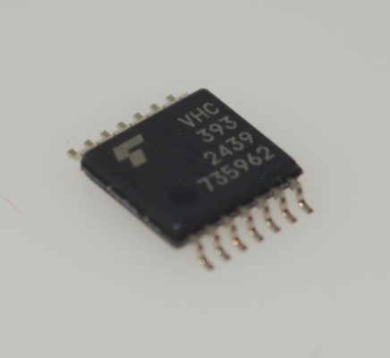 74VHC393FT デュアル4ビットバイナリカウンタ、2～5.5V動作、非同期リセット、5.5Vトレラント入力、8mA出力ドライブ、高ノイズ耐性、TSSOP-14パッケージ