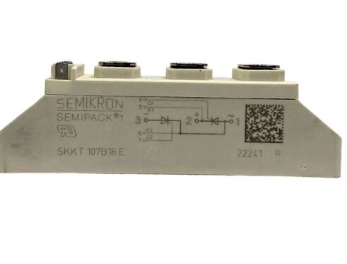 SKKT107B16E 1600V 107A デュアルサイリスタモジュール 低VF 1.35V 2.4kA サージ AlNセラミックベース プレスコントクト SEMIPACK1 ソフトスタータおよびドライブ用絶縁 UL認証